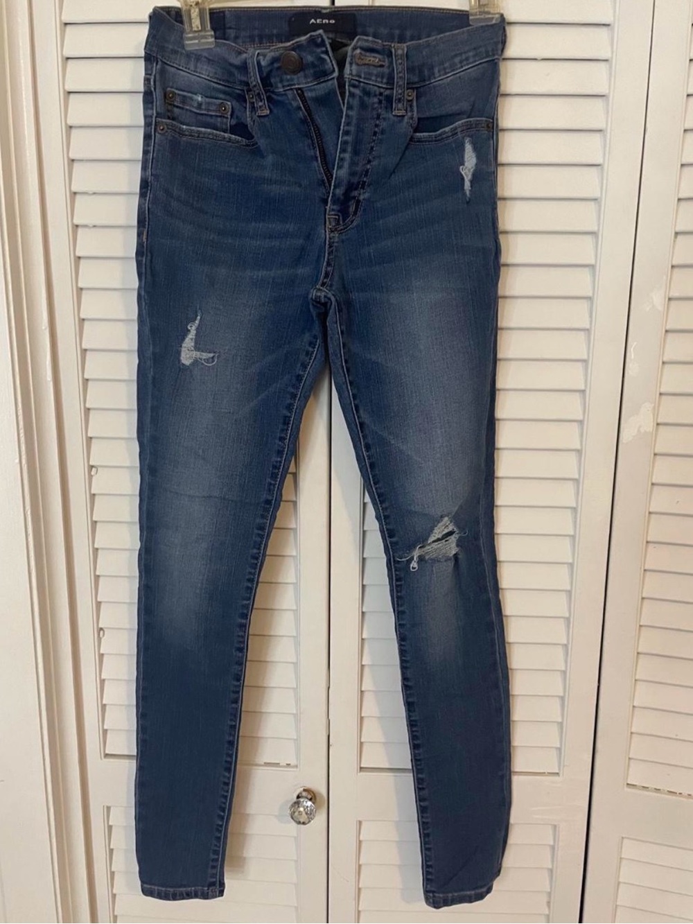 Aeropostale Women's Dark Blue Skinny Jeans with Distressed Details
